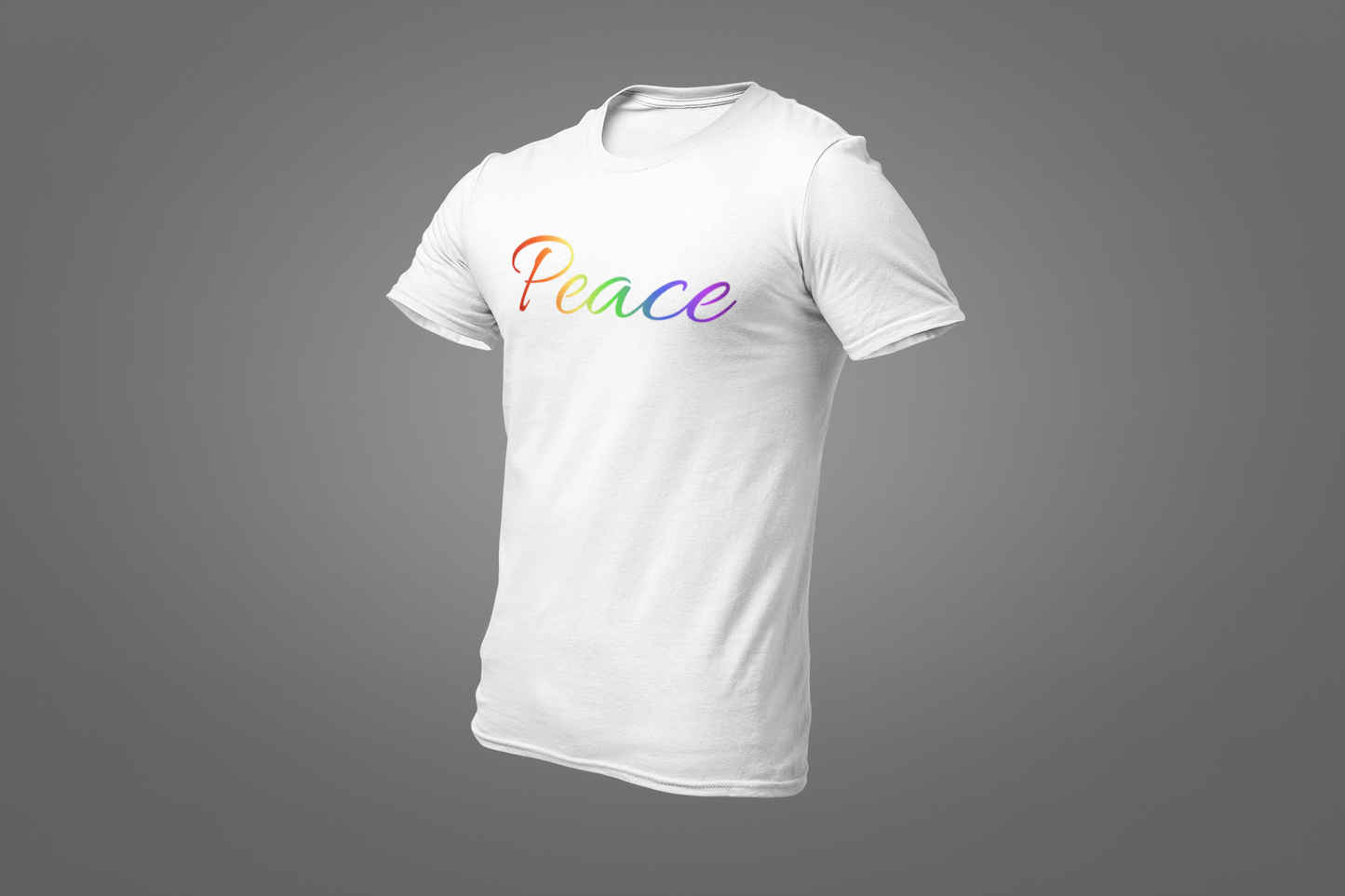 Peace in rainbow on a white tshirt